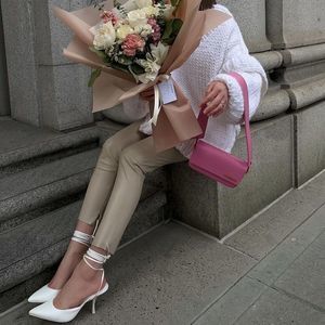 Pointed Toe Ankle-Strap Heels in White